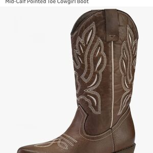 Brown Mid-Calf Pointed Toe Cowgirl Boot